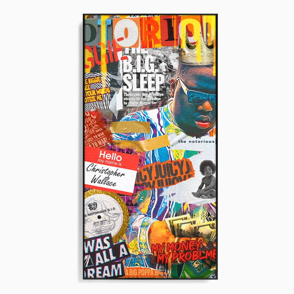 Tablou canvas cu tablou portret rapper the notorious b.i.g, in rama de aluminiu negru